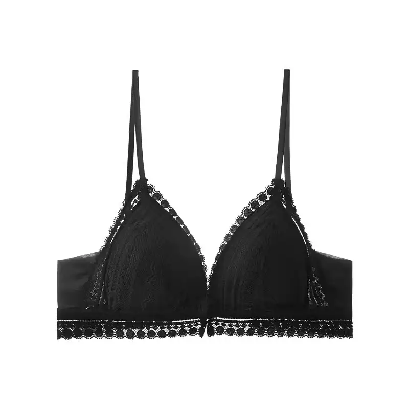 Beautiful Back Front Buckle Underwear Women's Summer Thin French Style Small Chest Triangle Cup Sexy Lace Thin Shoulder Strap Bra No Rings