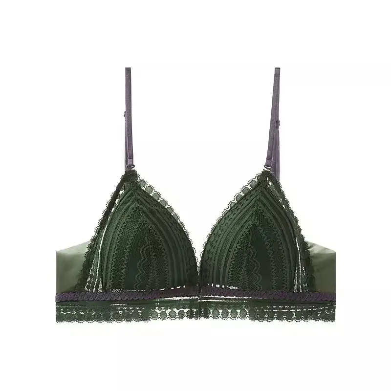 Beautiful Back Front Buckle Underwear Women's Summer Thin French Style Small Chest Triangle Cup Sexy Lace Thin Shoulder Strap Bra No Rings