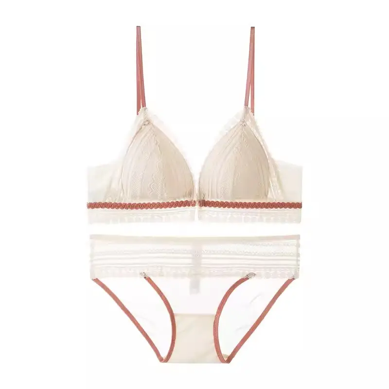 Beautiful Back Front Buckle Underwear Women's Summer Thin French Style Small Chest Triangle Cup Sexy Lace Thin Shoulder Strap Bra No Rings