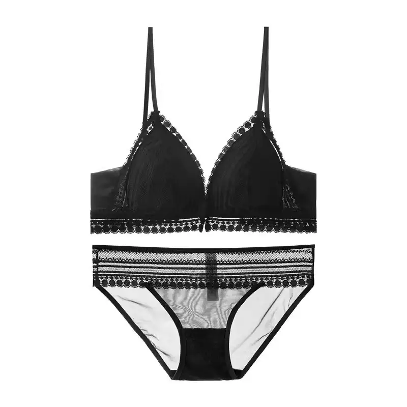 Beautiful Back Front Buckle Underwear Women's Summer Thin French Style Small Chest Triangle Cup Sexy Lace Thin Shoulder Strap Bra No Rings