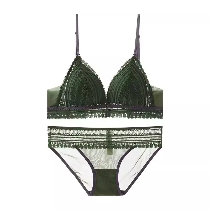 Beautiful Back Front Buckle Underwear Women's Summer Thin French Style Small Chest Triangle Cup Sexy Lace Thin Shoulder Strap Bra No Rings