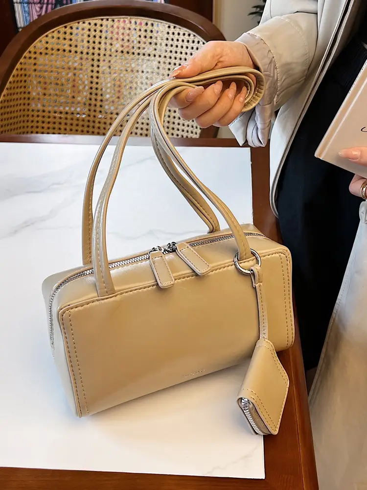 Elegant Korean One Shoulder Bag Beige Square Design