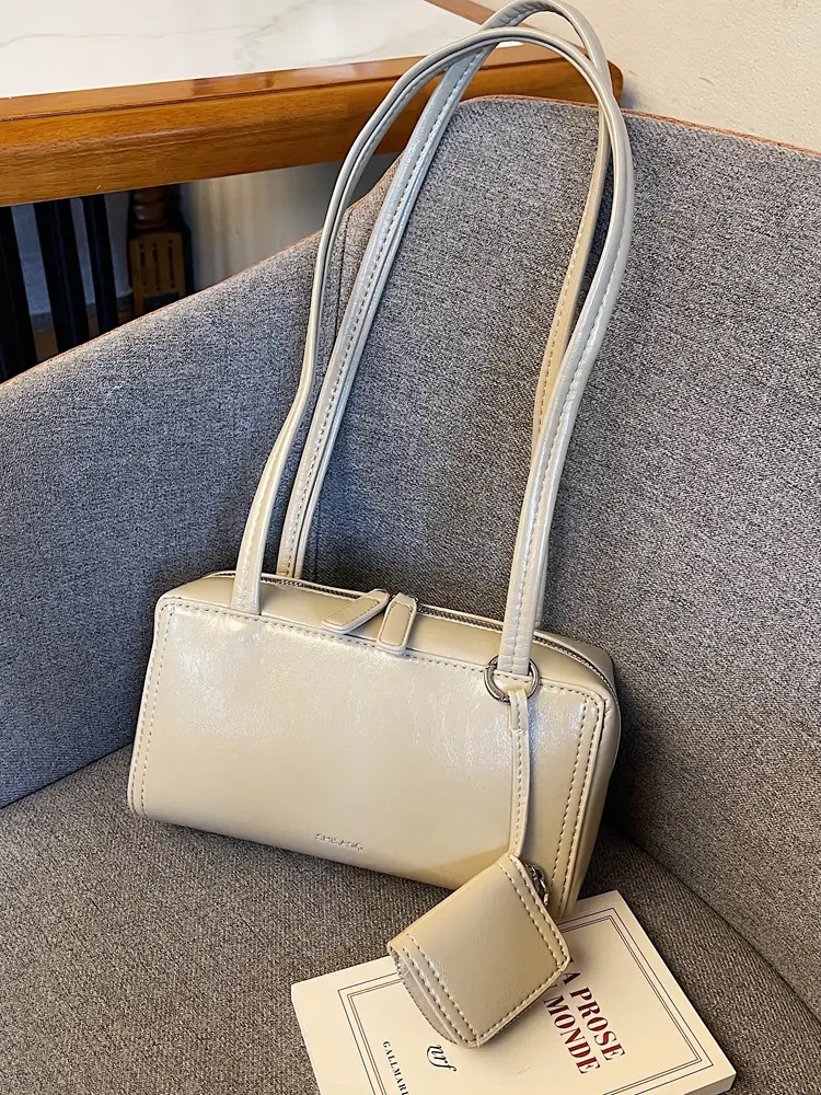 Elegant Korean One Shoulder Bag Beige Square Design