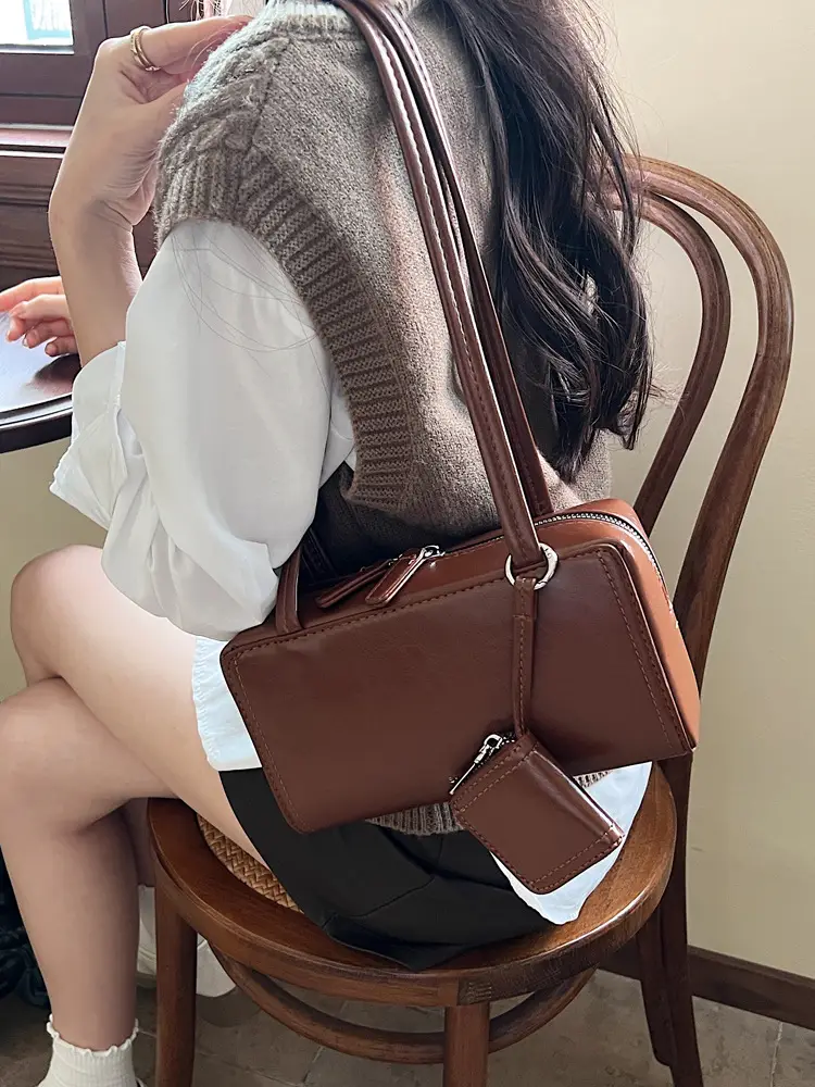 Elegant Korean One Shoulder Bag Beige Square Design
