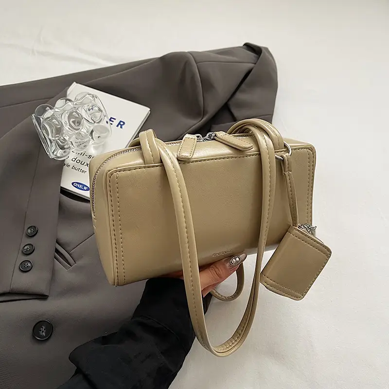 Elegant Korean One Shoulder Bag Beige Square Design