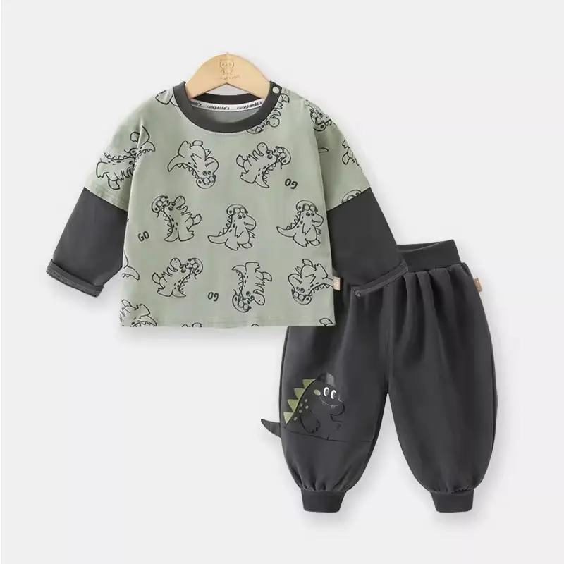 Boys Long Sleeve T-Shirt Green Dinosaur Print 2026 - Image 3