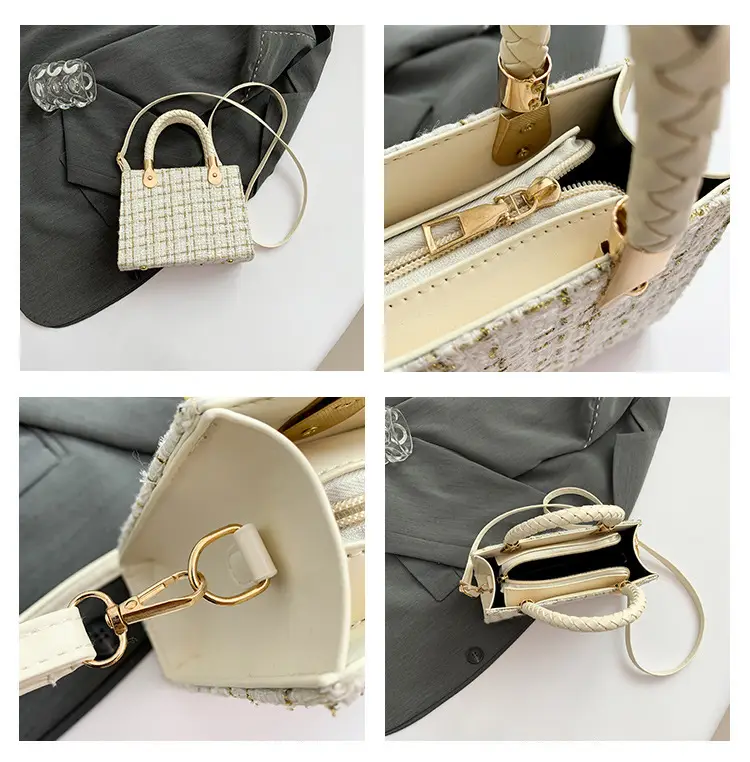Women Woolen Shoulder Crossbody Bag Black Plaid 2024 — feature 10