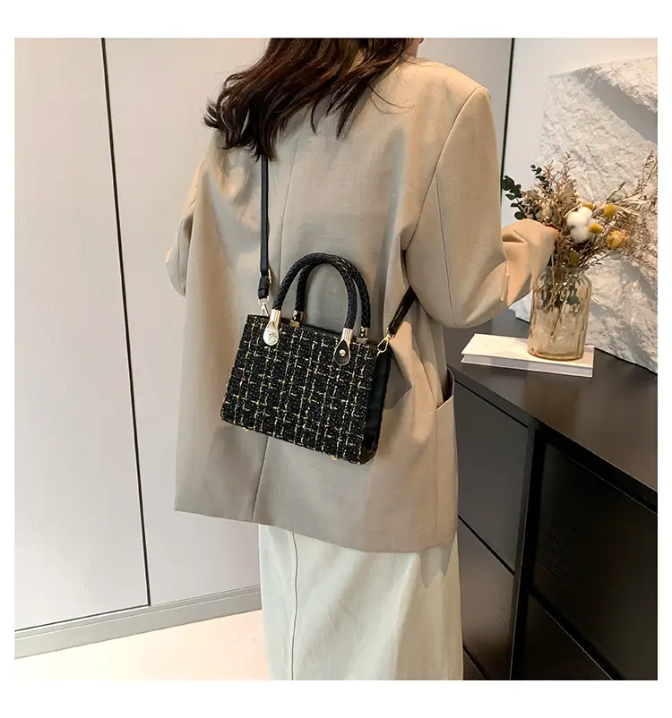 Women Woolen Shoulder Crossbody Bag Black Plaid 2024 — feature 16