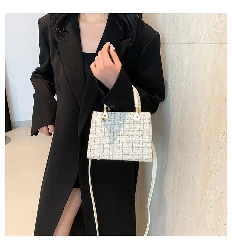 Women Woolen Shoulder Crossbody Bag Black Plaid 2024 — feature 17