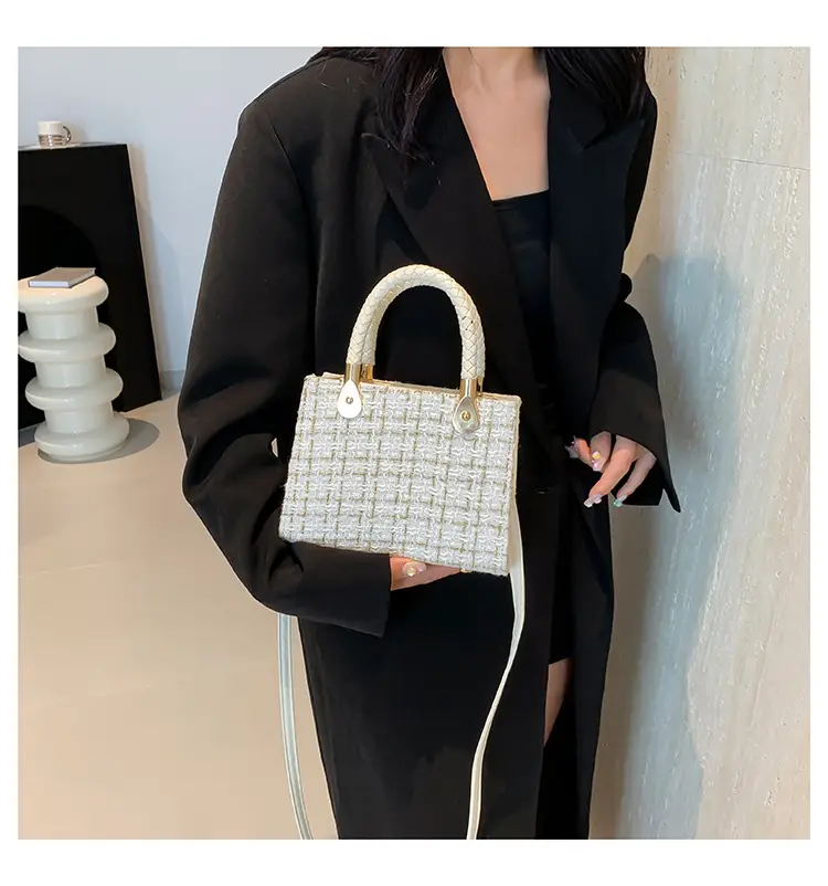 Women Woolen Shoulder Crossbody Bag Black Plaid 2024 — feature 18