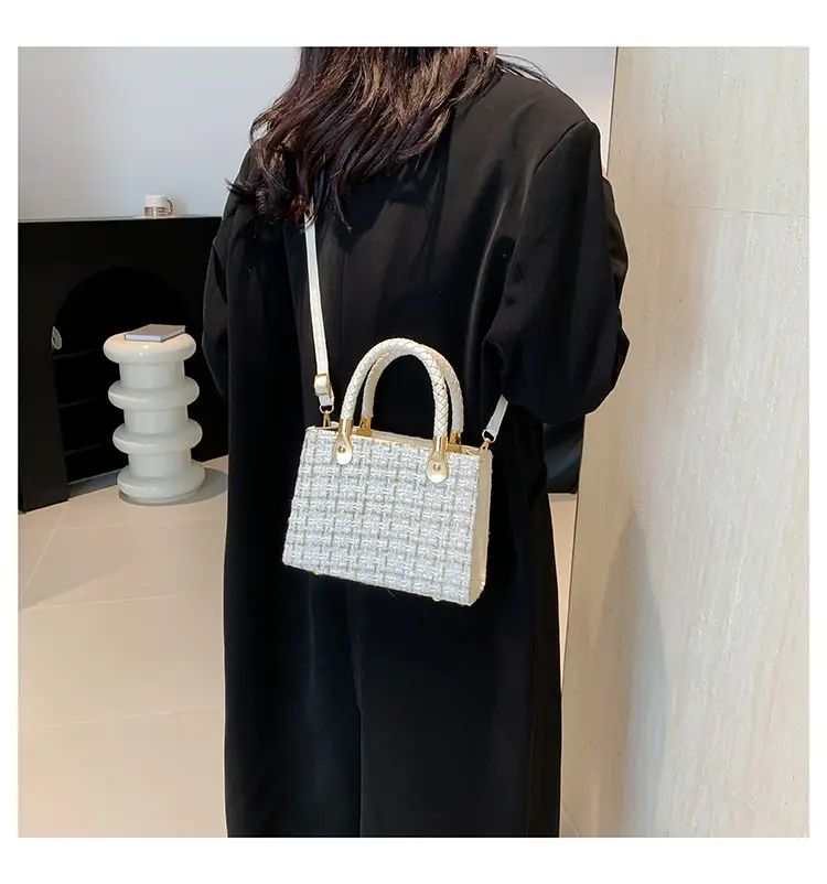 Women Woolen Shoulder Crossbody Bag Black Plaid 2024 — feature 19