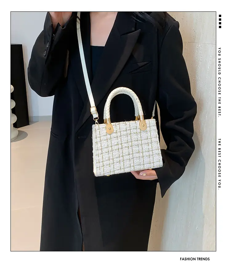 Women Woolen Shoulder Crossbody Bag Black Plaid 2024 — feature 2