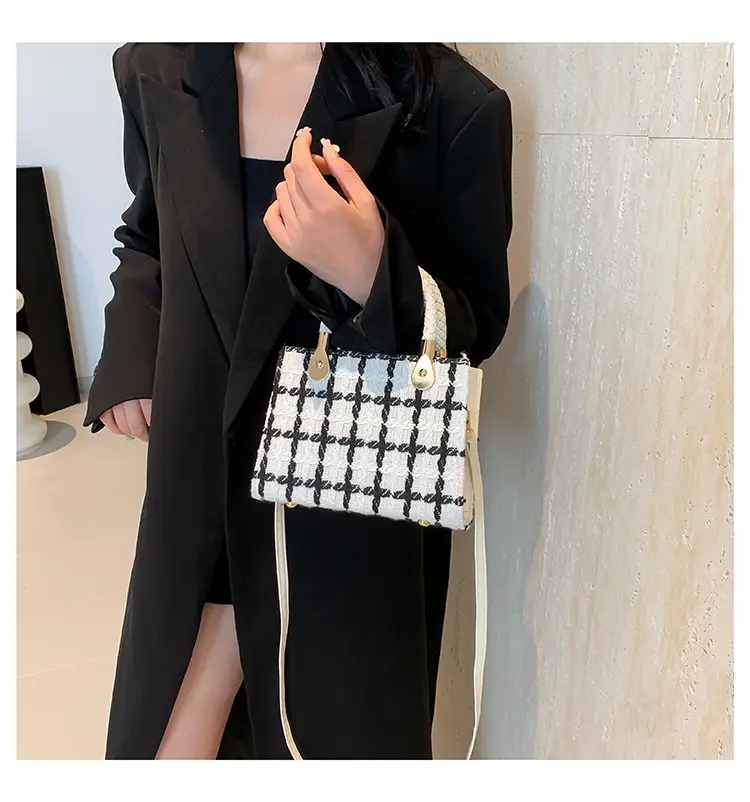 Women Woolen Shoulder Crossbody Bag Black Plaid 2024 — feature 20