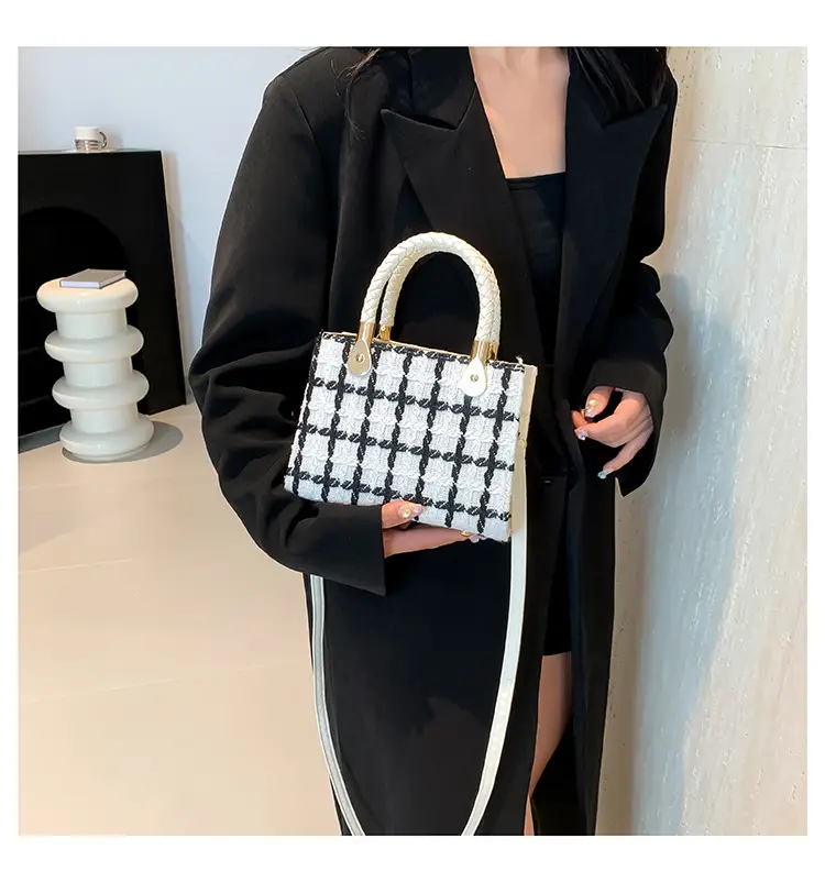 Women Woolen Shoulder Crossbody Bag Black Plaid 2024 — feature 21