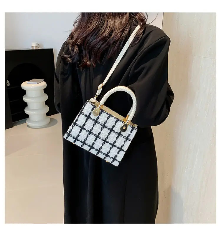 Women Woolen Shoulder Crossbody Bag Black Plaid 2024 — feature 22