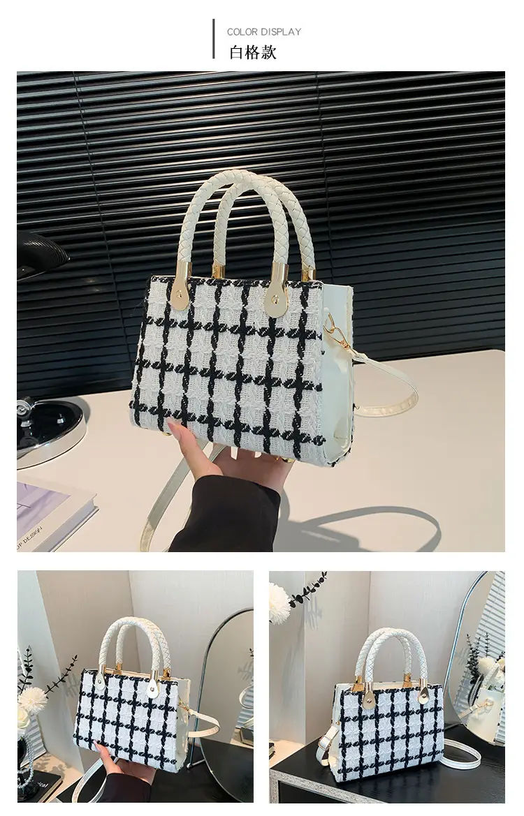 Women Woolen Shoulder Crossbody Bag Black Plaid 2024 — feature 25
