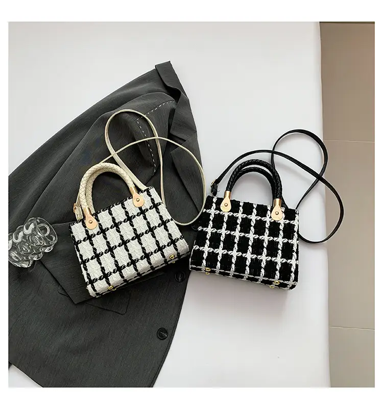 Women Woolen Shoulder Crossbody Bag Black Plaid 2024 — feature 28