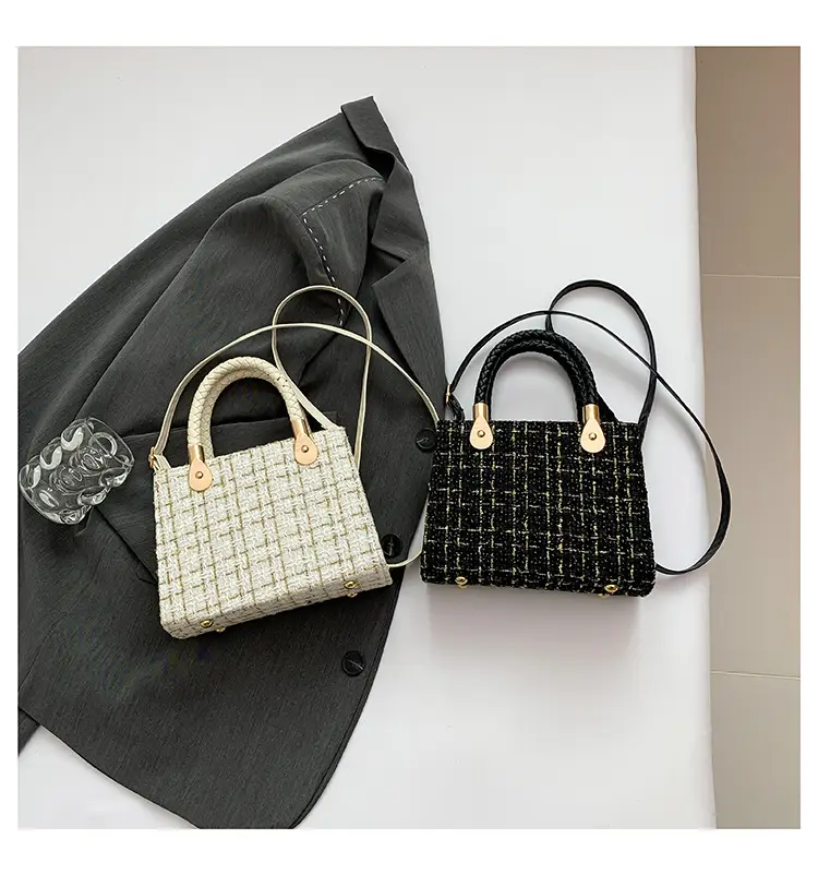 Women Woolen Shoulder Crossbody Bag Black Plaid 2024 — feature 29