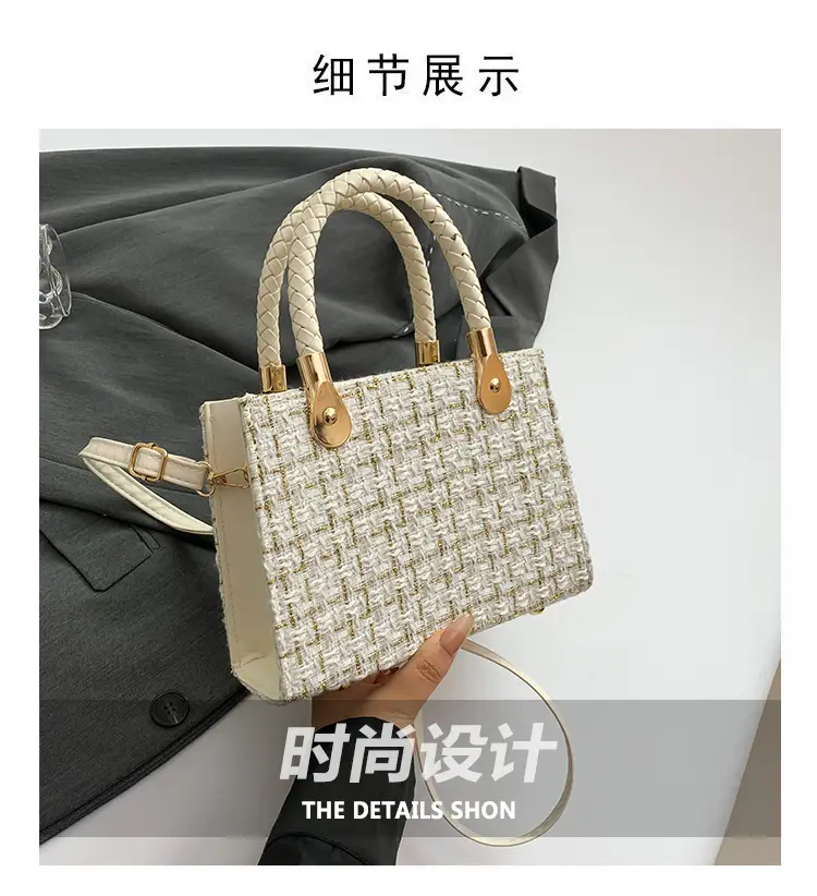 Women Woolen Shoulder Crossbody Bag Black Plaid 2024 — feature 4