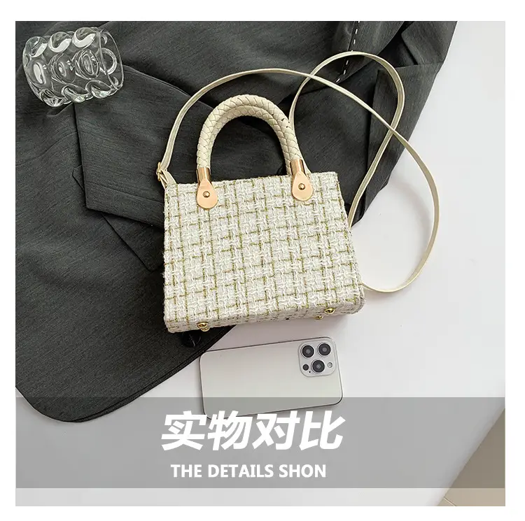 Women Woolen Shoulder Crossbody Bag Black Plaid 2024 — feature 7
