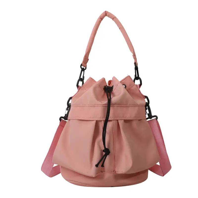 Women's Light Grey Bucket Bag with Drawstring Closure - Image 11
