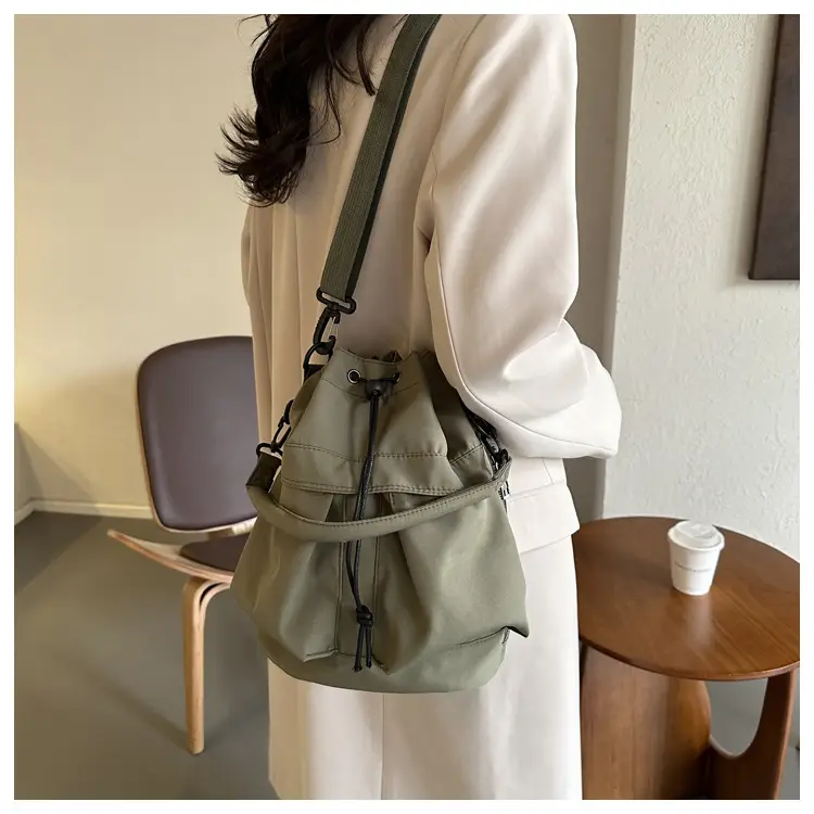Women's Light Grey Bucket Bag with Drawstring Closure — feature 10