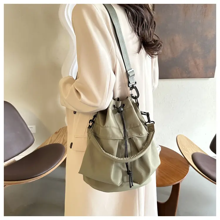 Women's Light Grey Bucket Bag with Drawstring Closure — feature 11
