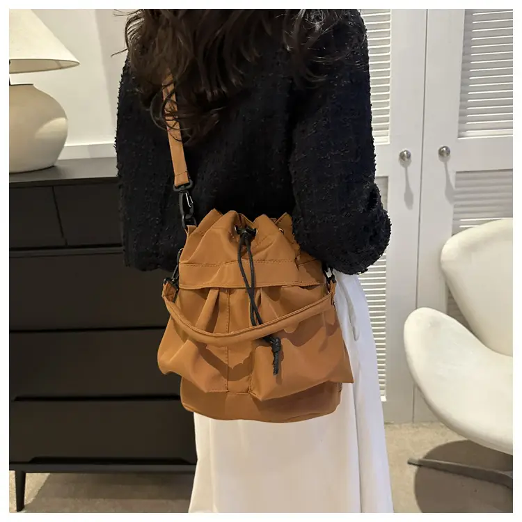Women's Light Grey Bucket Bag with Drawstring Closure — feature 12