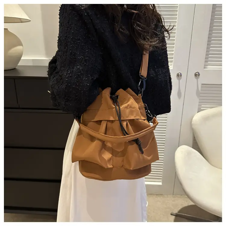Women's Light Grey Bucket Bag with Drawstring Closure — feature 13