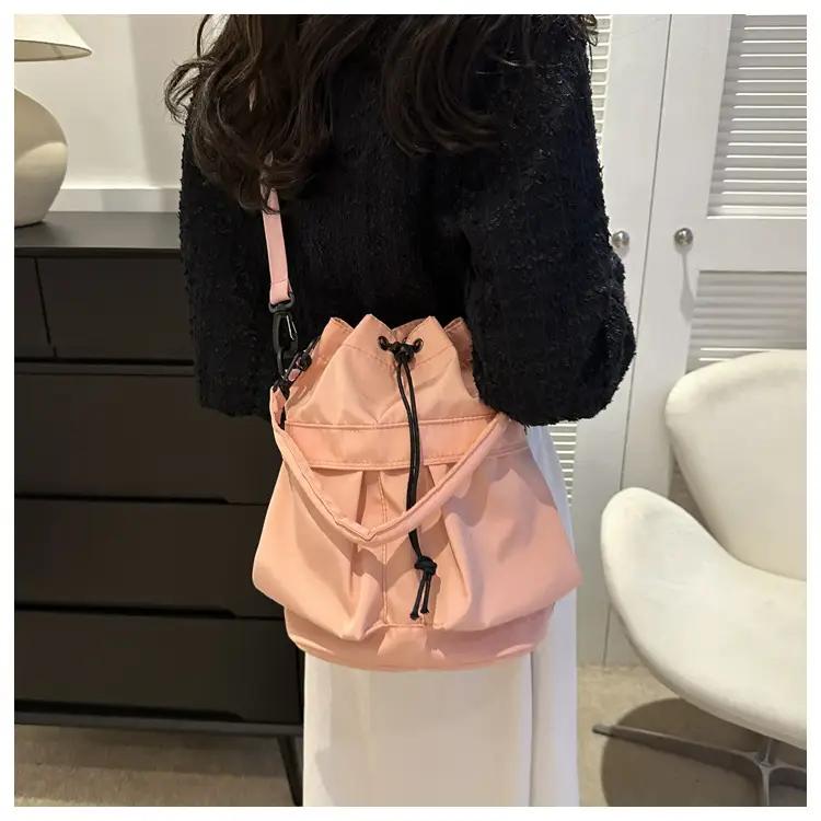 Women's Light Grey Bucket Bag with Drawstring Closure — feature 14