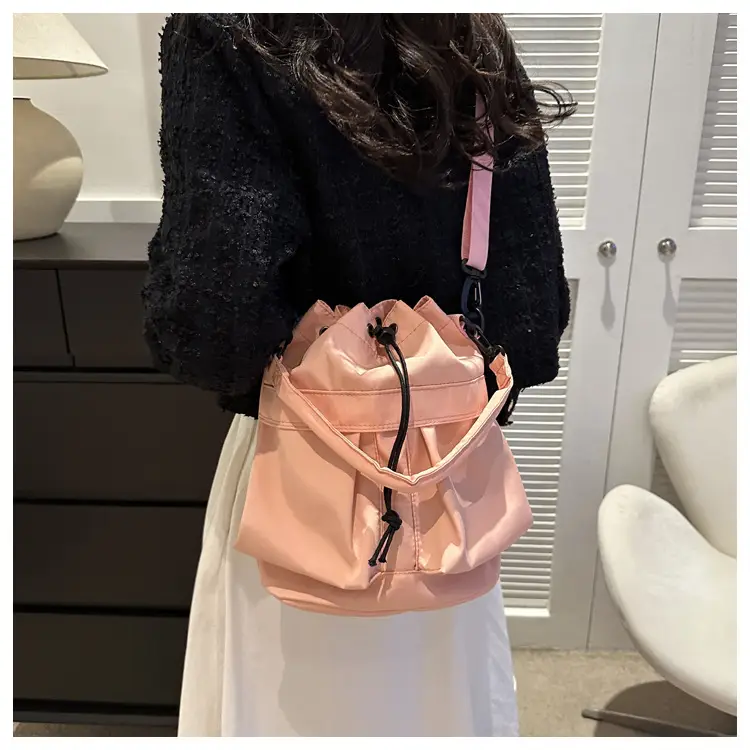 Women's Light Grey Bucket Bag with Drawstring Closure — feature 15