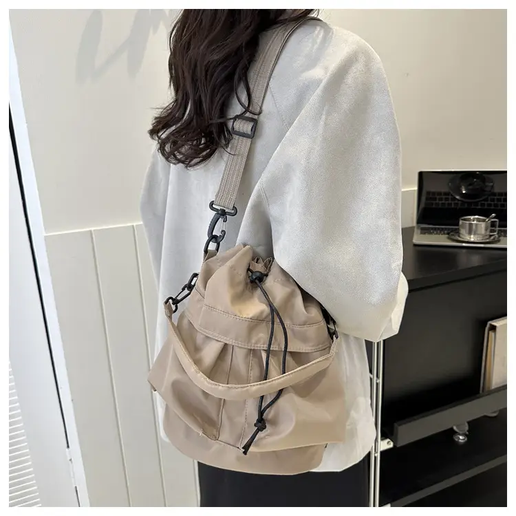 Women's Light Grey Bucket Bag with Drawstring Closure — feature 16