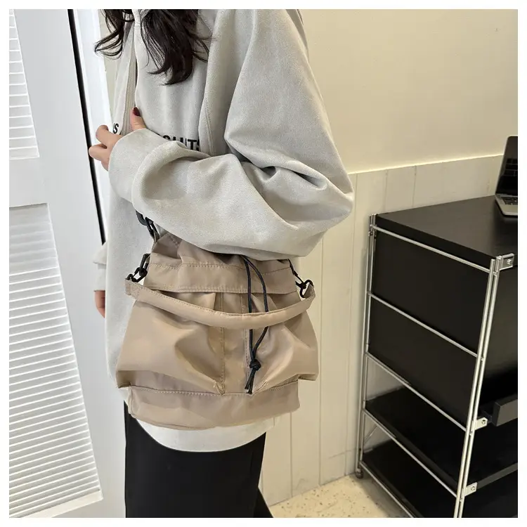 Women's Light Grey Bucket Bag with Drawstring Closure — feature 17