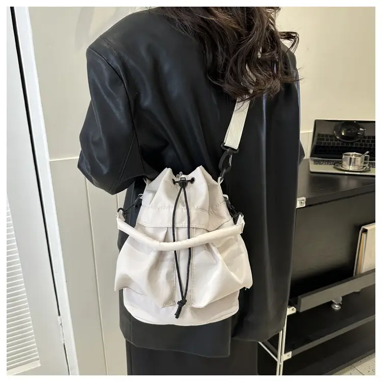 Women's Light Grey Bucket Bag with Drawstring Closure — feature 18