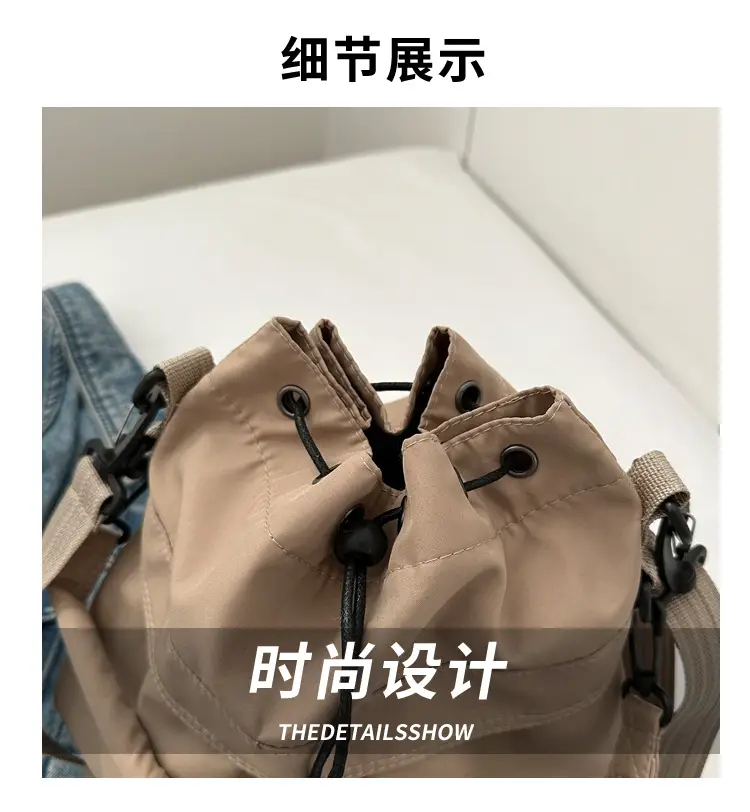 Women's Light Grey Bucket Bag with Drawstring Closure — feature 2