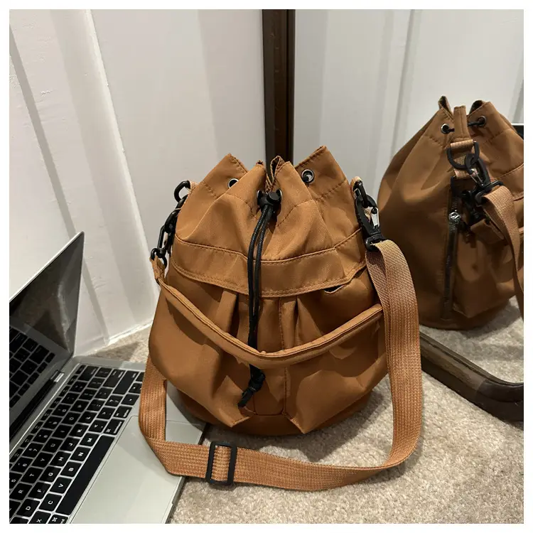 Women's Light Grey Bucket Bag with Drawstring Closure — feature 20