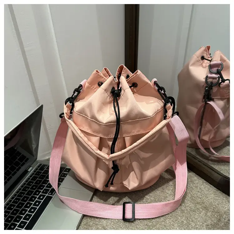 Women's Light Grey Bucket Bag with Drawstring Closure — feature 21