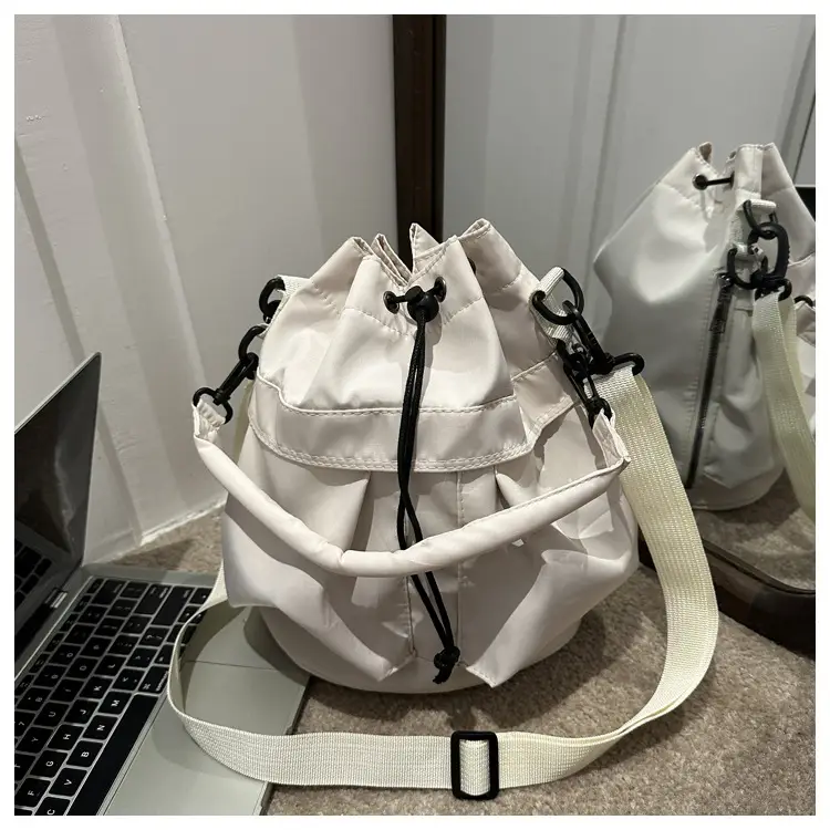 Women's Light Grey Bucket Bag with Drawstring Closure — feature 22