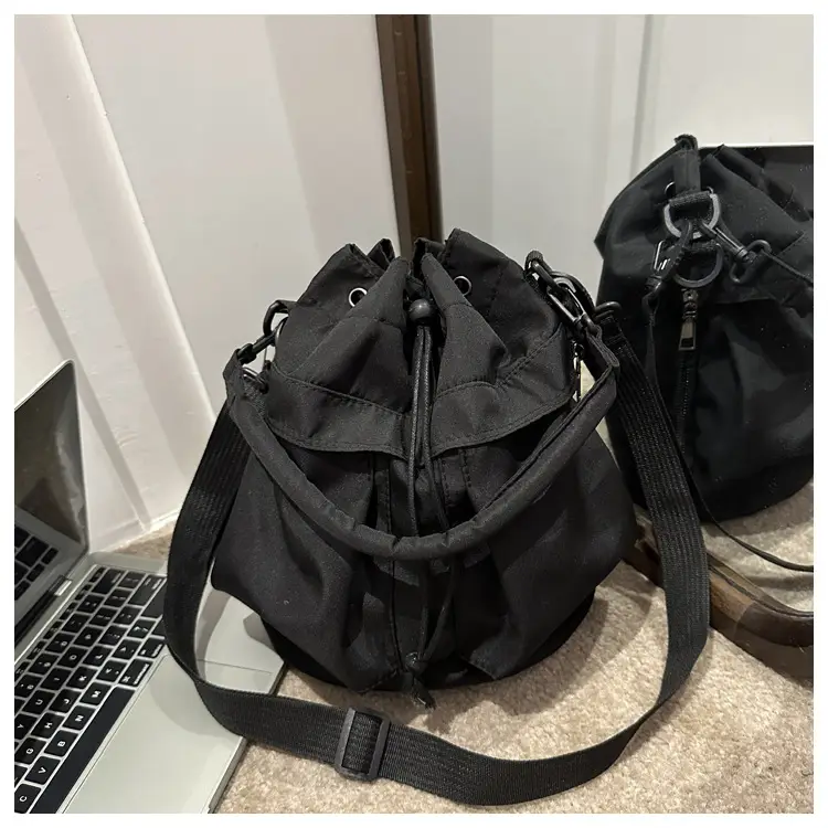 Women's Light Grey Bucket Bag with Drawstring Closure — feature 23