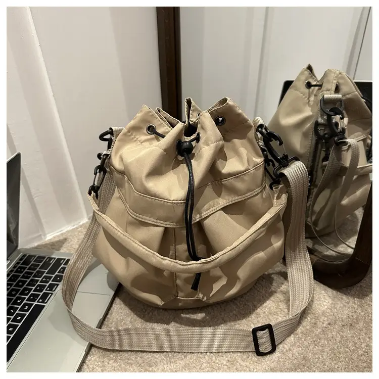 Women's Light Grey Bucket Bag with Drawstring Closure — feature 24