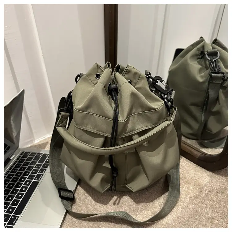 Women's Light Grey Bucket Bag with Drawstring Closure — feature 25