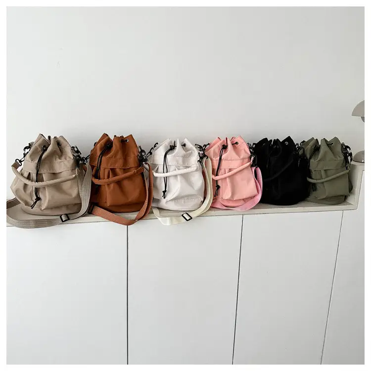 Women's Light Grey Bucket Bag with Drawstring Closure — feature 26