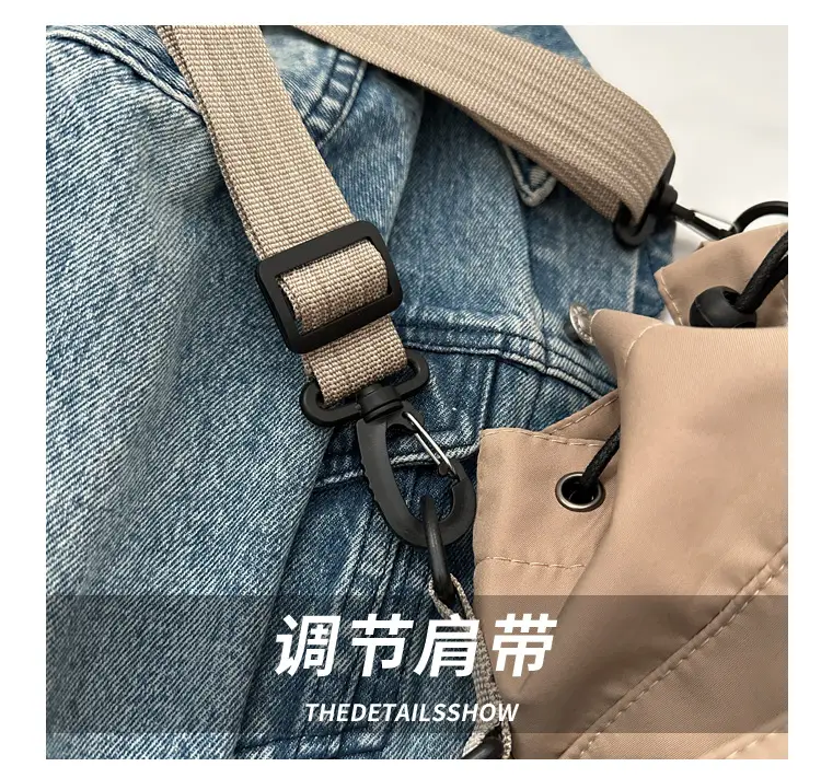 Women's Light Grey Bucket Bag with Drawstring Closure — feature 3