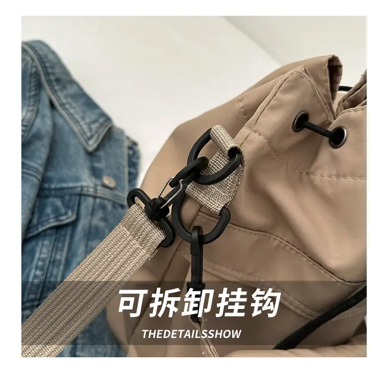Women's Light Grey Bucket Bag with Drawstring Closure — feature 5