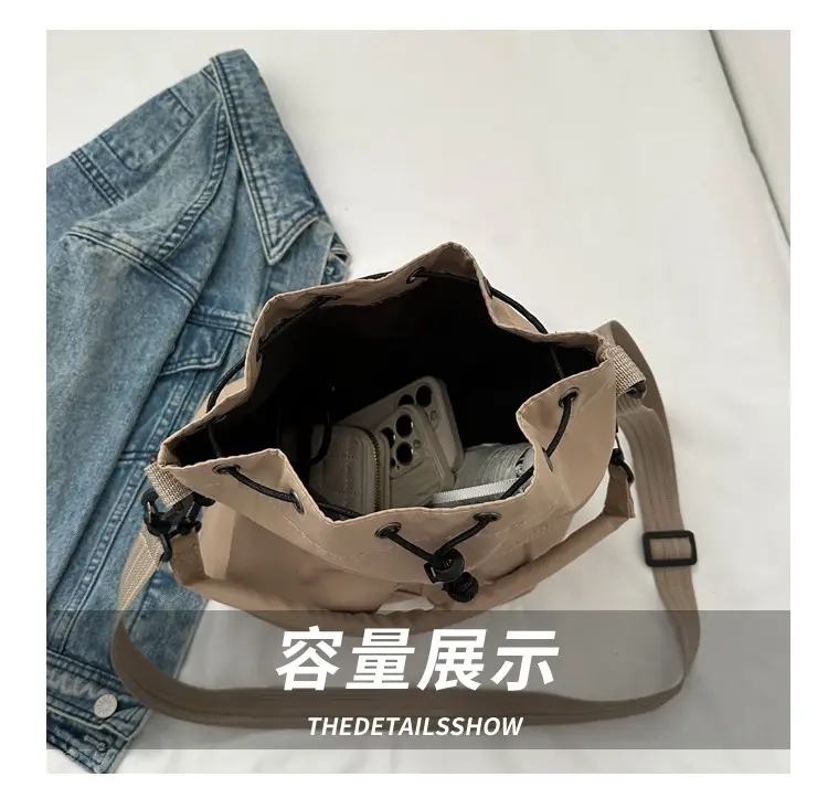 Women's Light Grey Bucket Bag with Drawstring Closure — feature 6