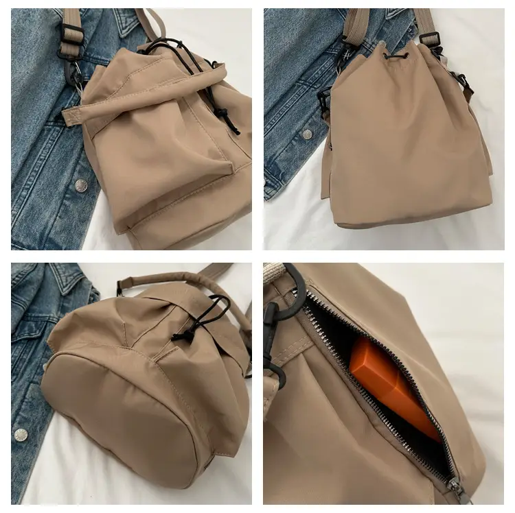 Women's Light Grey Bucket Bag with Drawstring Closure — feature 7