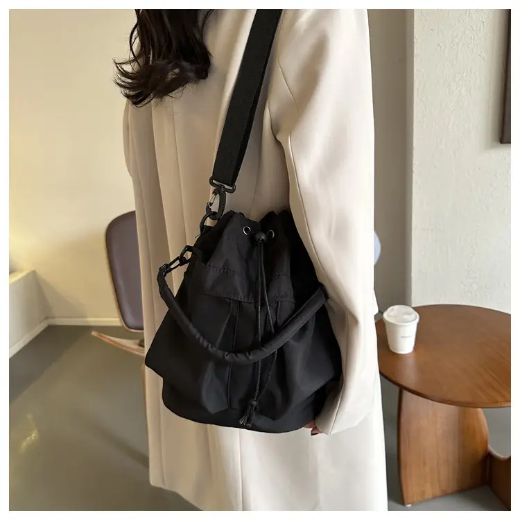 Women's Light Grey Bucket Bag with Drawstring Closure — feature 8