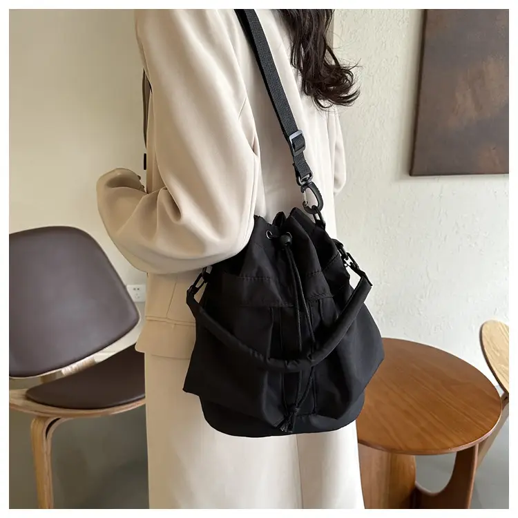Women's Light Grey Bucket Bag with Drawstring Closure — feature 9
