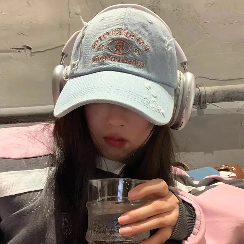 American-style Retro Baseball Cap Women Soft Top Shade Shown Face Small Wide Brim Big Head Casual All-match Denim Cap - Image 6
