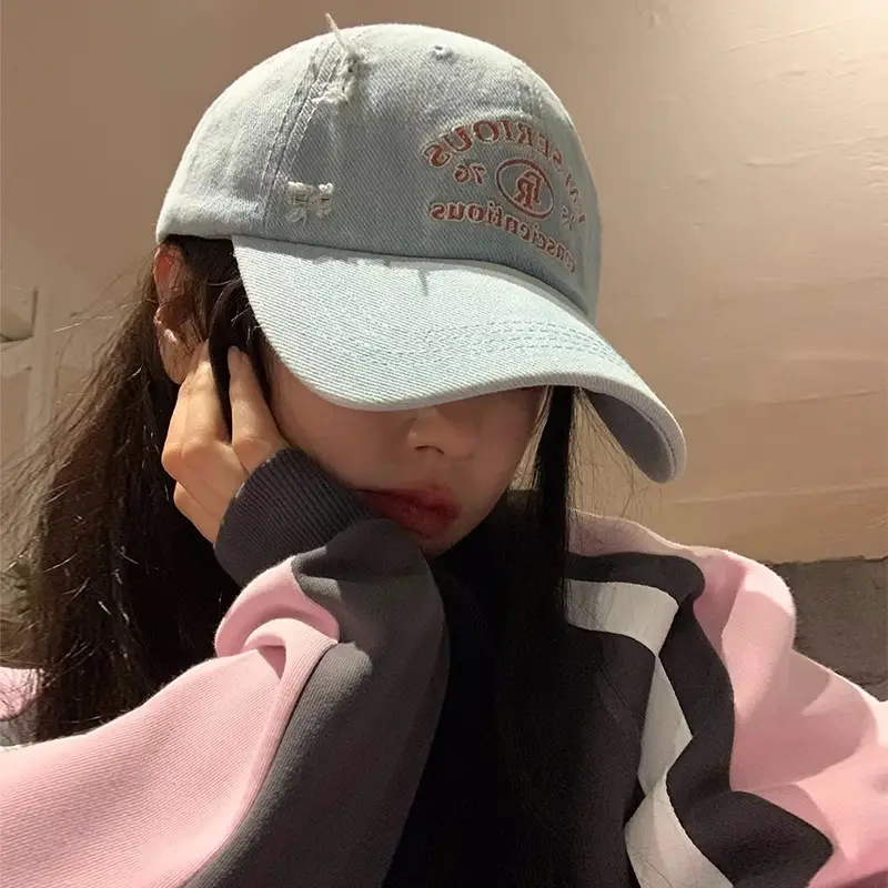 American-style Retro Baseball Cap Women Soft Top Shade Shown Face Small Wide Brim Big Head Casual All-match Denim Cap - Image 8
